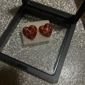 Heart-Shaped Red and Gold Earrings